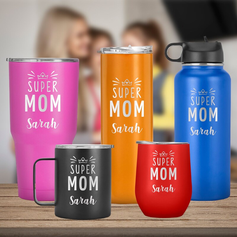 Super Mom Personalised with Name, Gift from Daughter Son to Mom, Nana, Travel Mom Mug, Mother day, Bithday Present